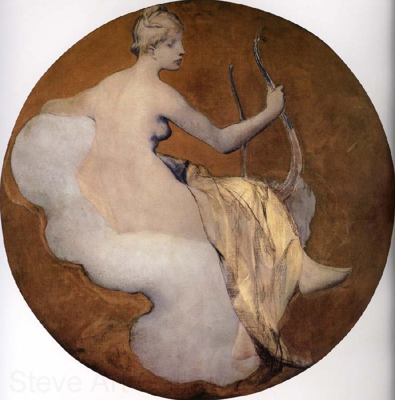 Galland Pierre Victor Esquisse peinte,la Musique ou Joueuse de lyre France oil painting art